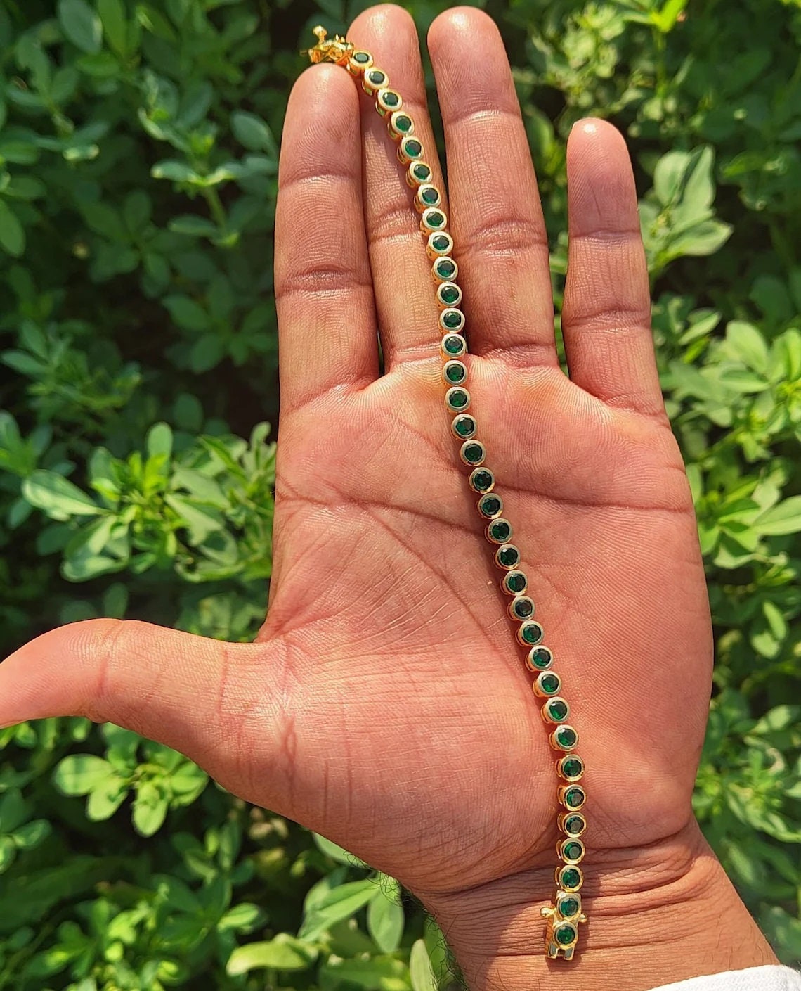 14K Gold Emerald Tennis Bracelet: Bezel Set Layering Bracelet