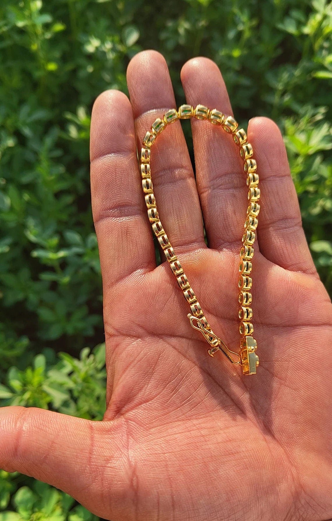 14K Gold Emerald Tennis Bracelet: Bezel Set Layering Bracelet