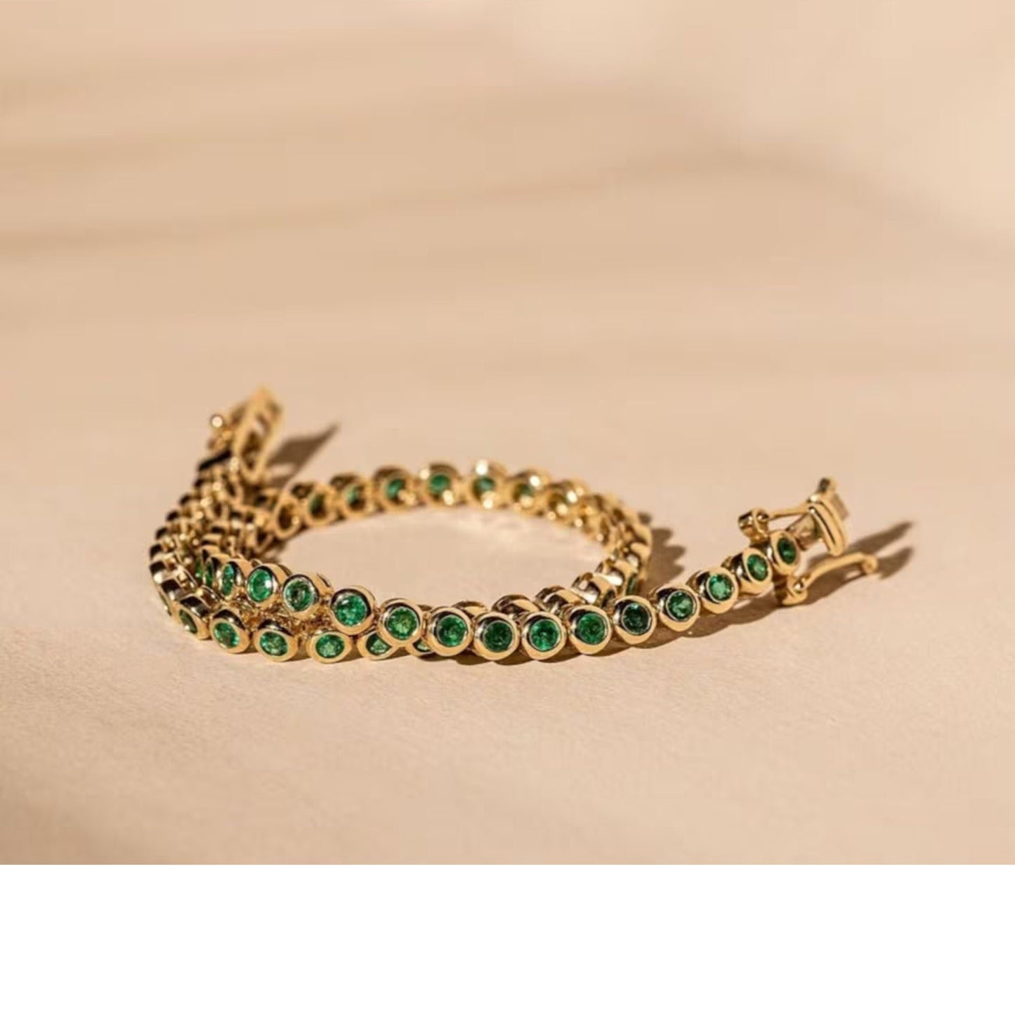 14K Gold Emerald Tennis Bracelet: Bezel Set Layering Bracelet