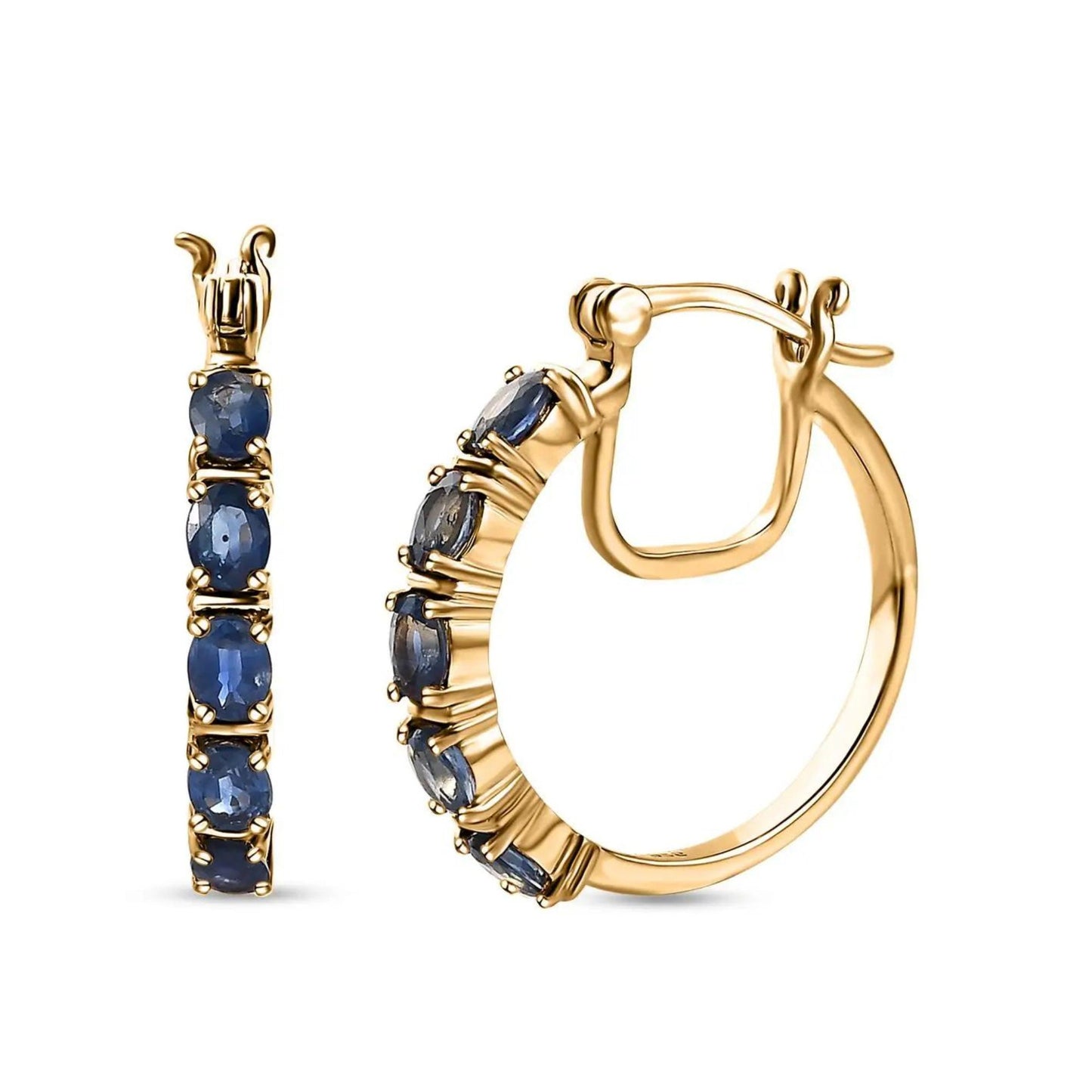 Large Sterling Silver Huggie Hoop Earrings with Sapphire Blue, Simple Hoop Earrings, Sapphire Blue Large Hoop Earrings, 25mm Oversize Hoops