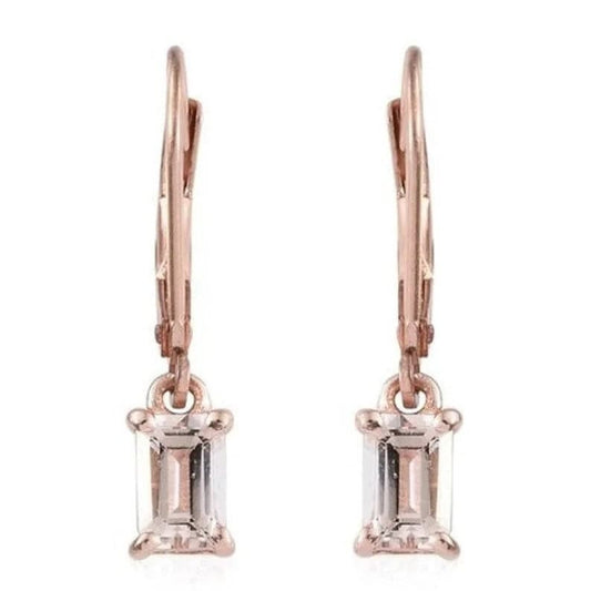 Morganite Lever Back Earrings in Silver & Rose Gold, Perfect Gift for Mom or Her
