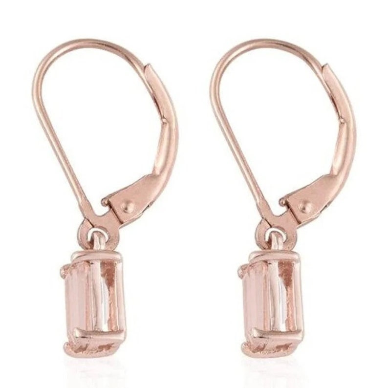 Morganite Lever Back Earrings in Silver & Rose Gold, Perfect Gift for Mom or Her