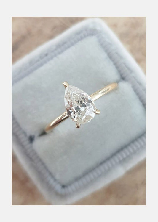 Pear Cut Diamond Ring, Silver Diamond Ring, Pear Cut Diamond ring, Pear Cut Lab Grown Diamond Solitaire Engagement Ring,  14k Yellow Gold