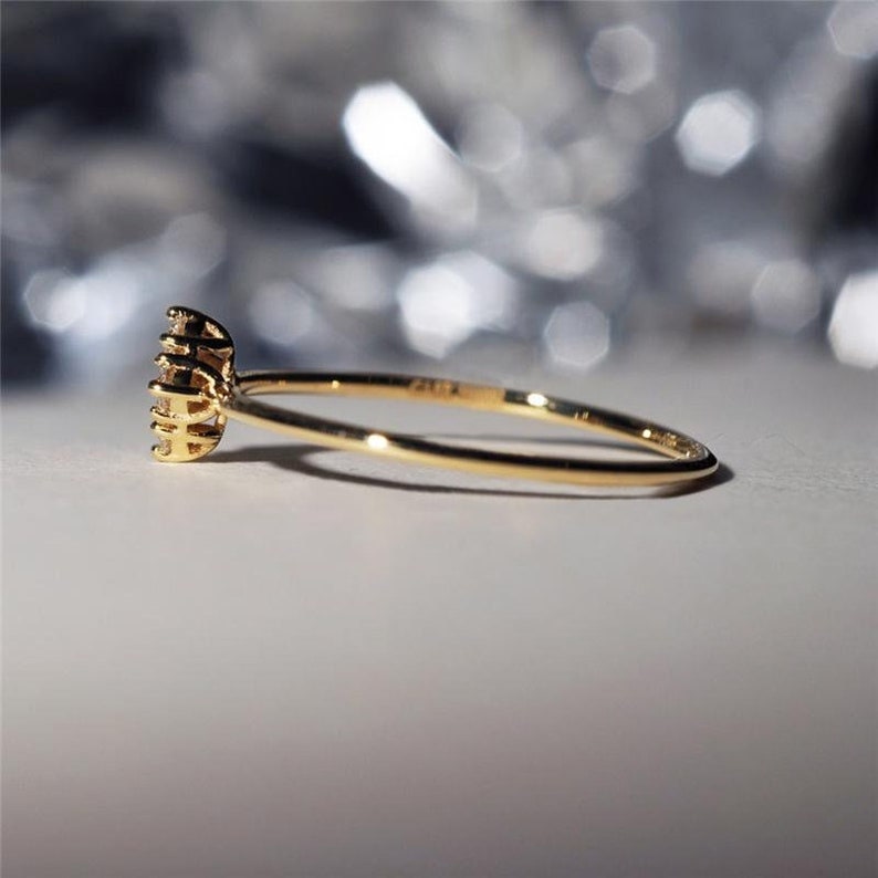 4 Diamond Ring, Dainty Stackable Ring, 14k Gold Minimalist Diamond Ring, Stacking Wedding Ring, Dainty Diamond Ring, Stackable Diamond Ring