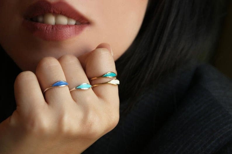 Enamel Stacking Ring in 14k Solid Gold for Women,Solid Gold Enamel Ring, Thin Enamel Band Ring, Colorful Enamel Ring, Multicolor Enamel Band