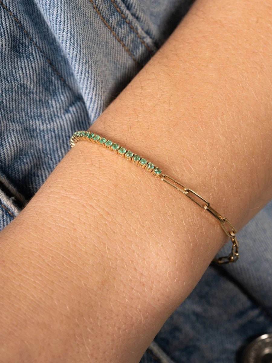14k Emerald Tennis Bracelets, Emerald Chain Link Bracelets in Silver Gold Plated, Tennis Bracelets, Tennis Gold Bracelets, Gift For Him,