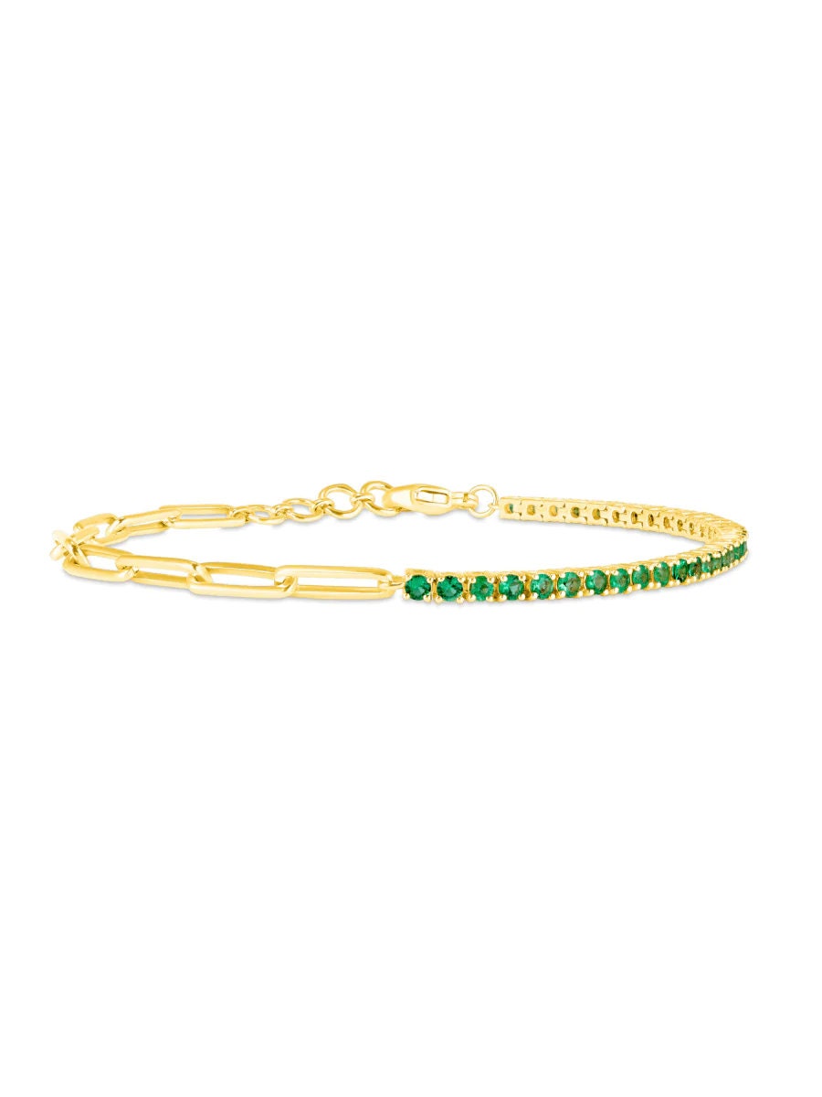 14k Emerald Tennis Bracelets, Emerald Chain Link Bracelets in Silver Gold Plated, Tennis Bracelets, Tennis Gold Bracelets, Gift For Him,