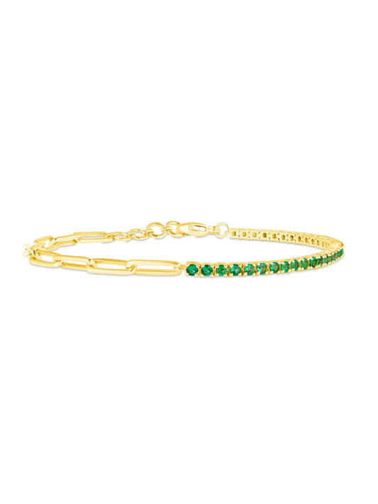 14k Emerald Tennis Bracelets, Emerald Chain Link Bracelets in Silver Gold Plated, Tennis Bracelets, Tennis Gold Bracelets, Gift For Him,