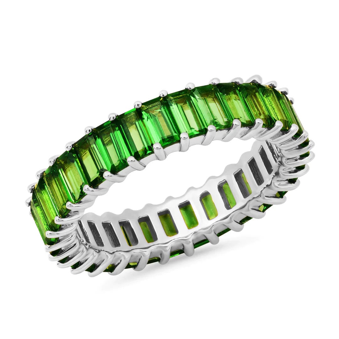 Emerald Baguette cut Band Ring, Emerald Band, 14K Gold Emerald Band, Diamond Band, 14K Gold Band, Green Stone Band, Silver Band,Gift For Her