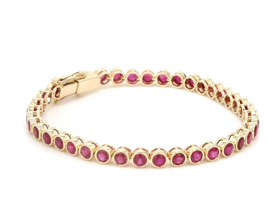 Natural ruby Tennis Bracelet, 18K Ruby Bezel Set Tennis Bracelet, Ruby Tennis Bracelet,July Birthstone Bracelet, Layering Bracelet For Women