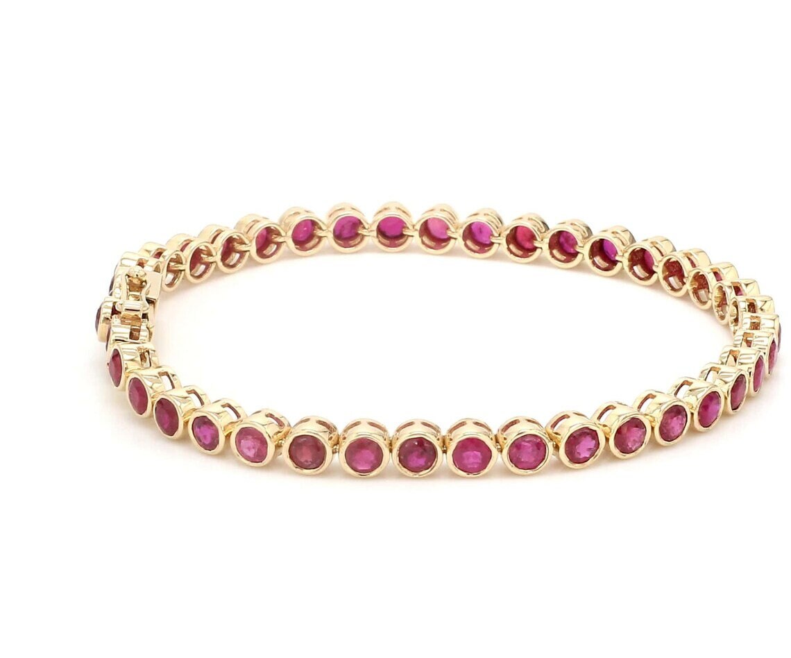 Natural ruby Tennis Bracelet, 18K Ruby Bezel Set Tennis Bracelet, Ruby Tennis Bracelet,July Birthstone Bracelet, Layering Bracelet For Women