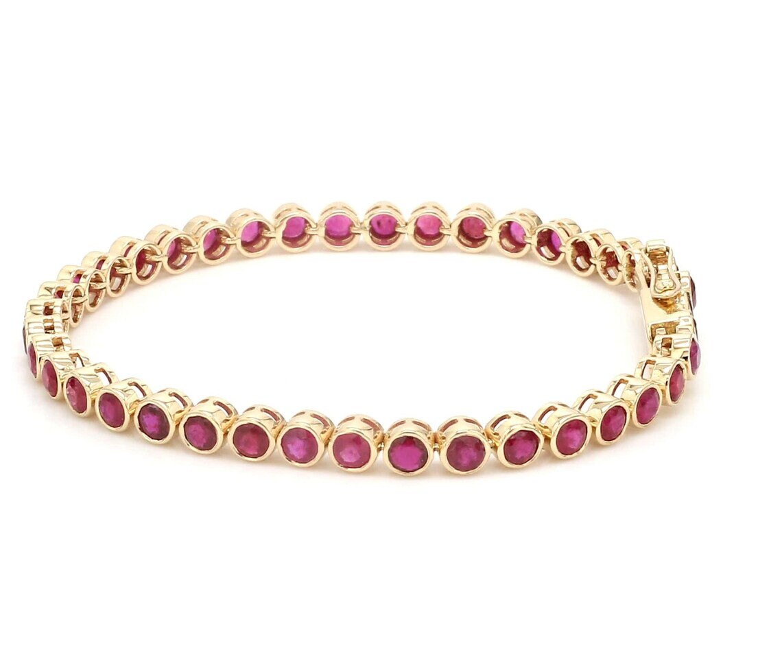 Natural ruby Tennis Bracelet, 18K Ruby Bezel Set Tennis Bracelet, Ruby Tennis Bracelet,July Birthstone Bracelet, Layering Bracelet For Women