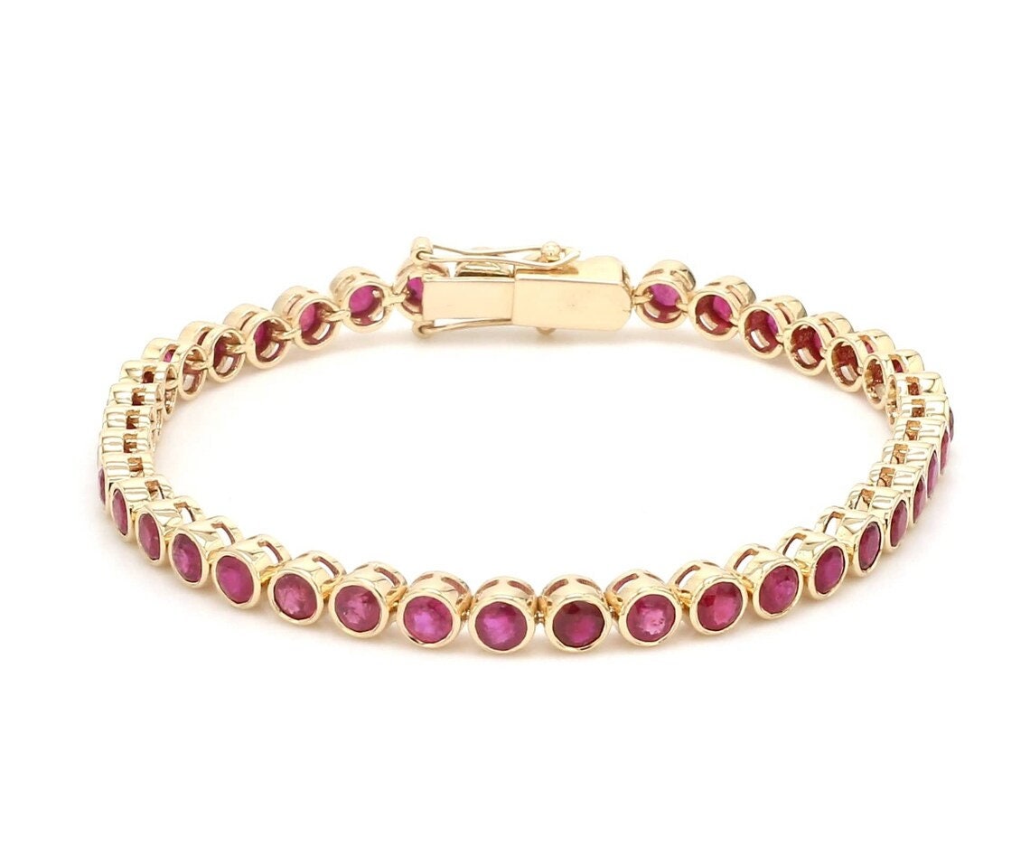 Natural ruby Tennis Bracelet, 18K Ruby Bezel Set Tennis Bracelet, Ruby Tennis Bracelet,July Birthstone Bracelet, Layering Bracelet For Women