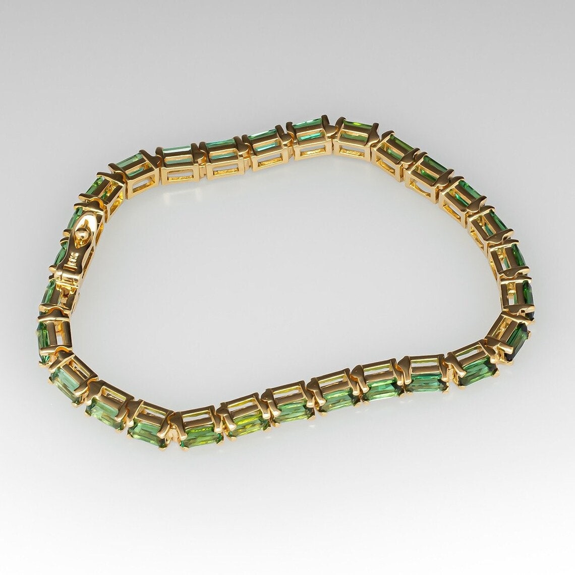 Baguette Emerald Tennis Bracelet: 925 Sterling Silver Prong Set