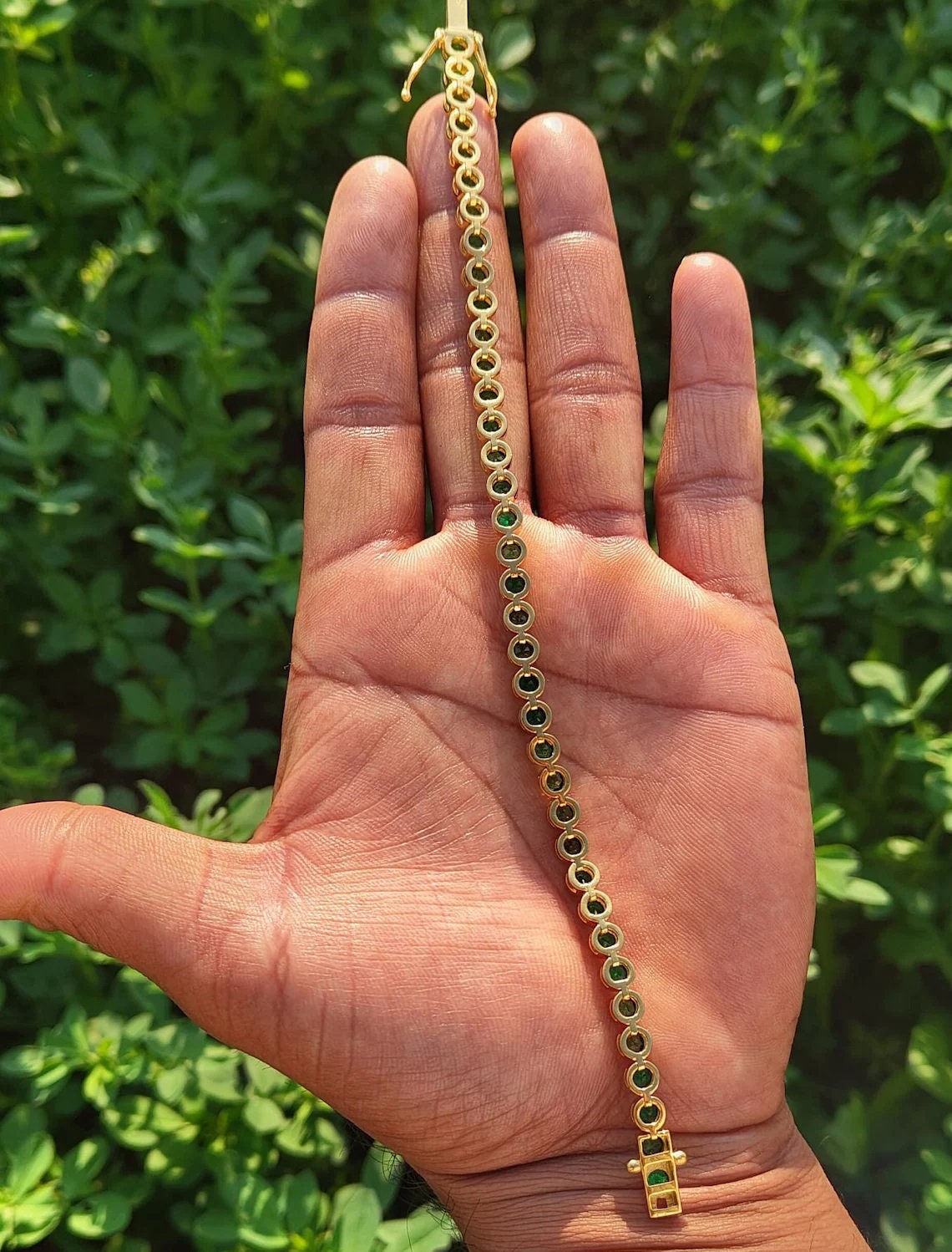 14K Gold Emerald Tennis Bracelet: Bezel Set Layering Bracelet