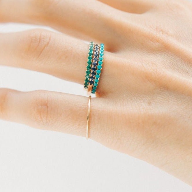 14K Gold Sapphire Ring, Half Eternity Blue Sapphire Wedding Ring, Stackable Natural Genuine Sapphire Ring, September Birthstone Ring