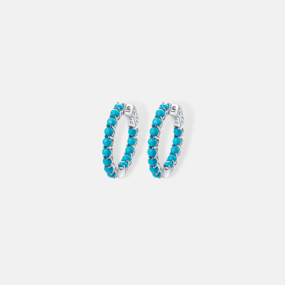 Turquoise Huggie Earrings, Turquoise Hoop Earrings, Boho style Hoops, Huggie Earrings, Hoop Earrings, December Birthstone Gift Gift for Mom