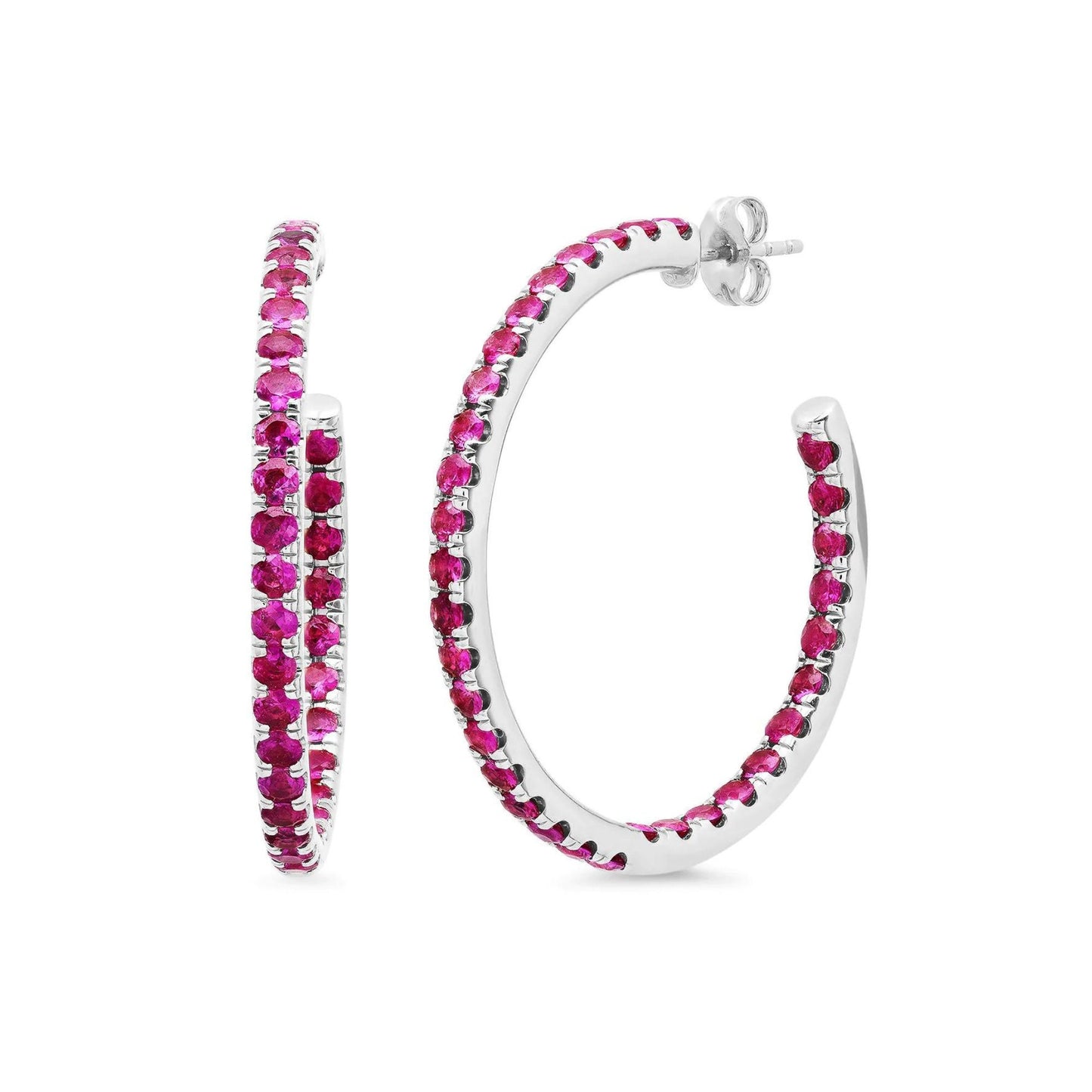 Ruby Huggie Hoop Earrings: Sterling Silver Rose Gold July Birthstone