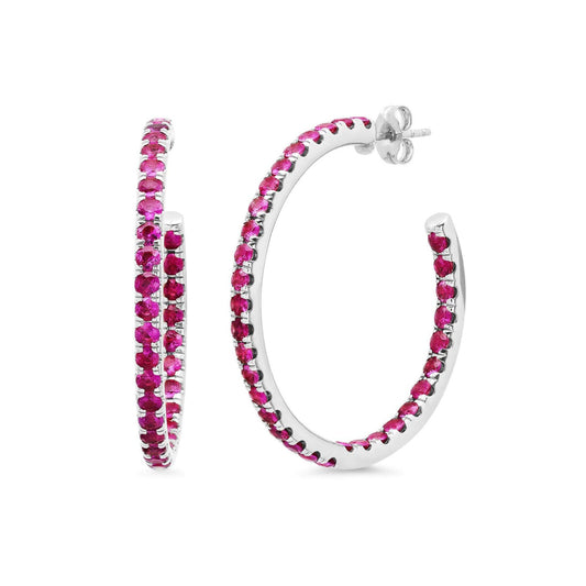 Ruby Huggie Hoop Earrings: Sterling Silver Rose Gold July Birthstone