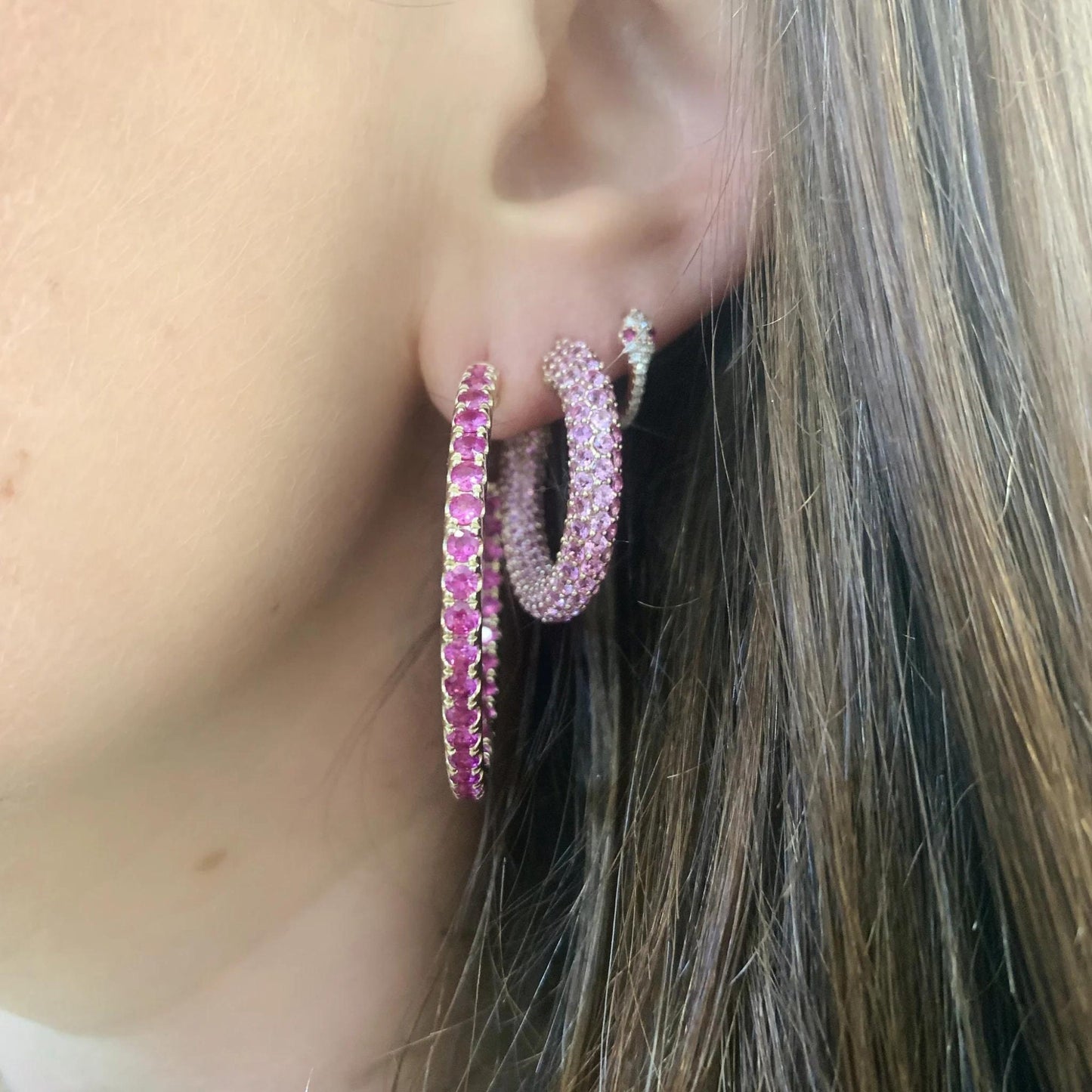 Ruby Huggie Hoop Earrings: Sterling Silver Rose Gold July Birthstone