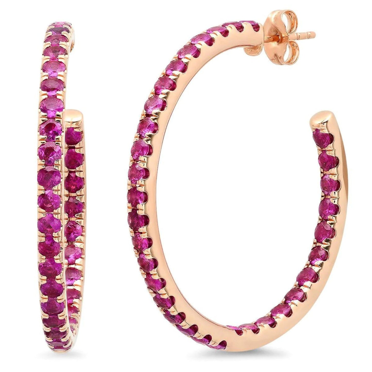 Ruby Huggie Hoop Earrings: Sterling Silver Rose Gold July Birthstone