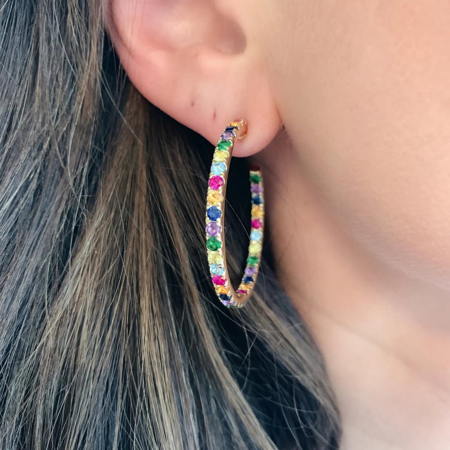 Rainbow Party Hoop Earrings, Diamond Rainbow Huggie Earrings, Rainbow Huggies, Gold Tiny Hoops, Dainty Hoops, Silver Small Hoop Earrings