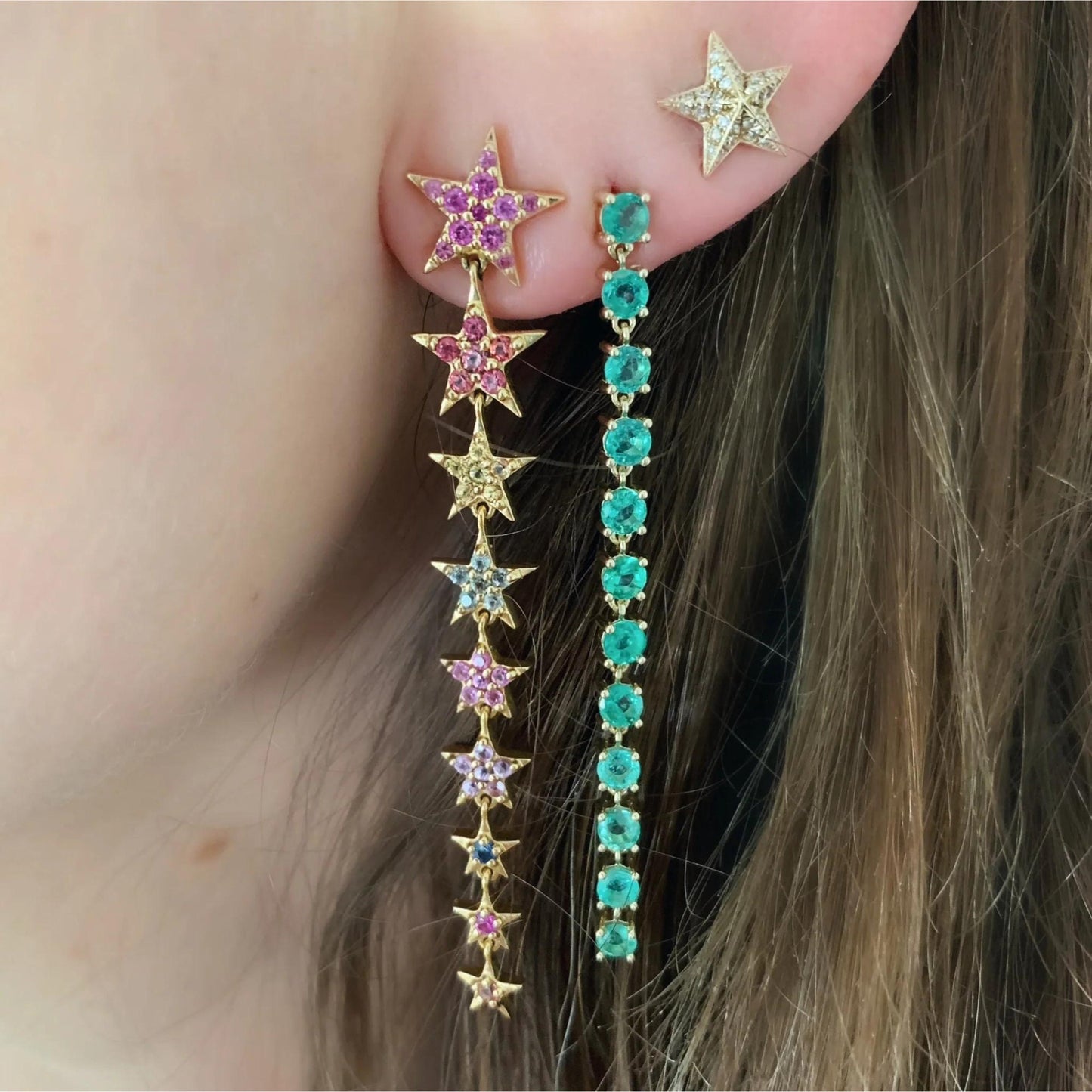 Emerald Gemstone Link Earrings Real emerald Round shape link earrings gold Natural emerald dangling earrings emerald earrings gold