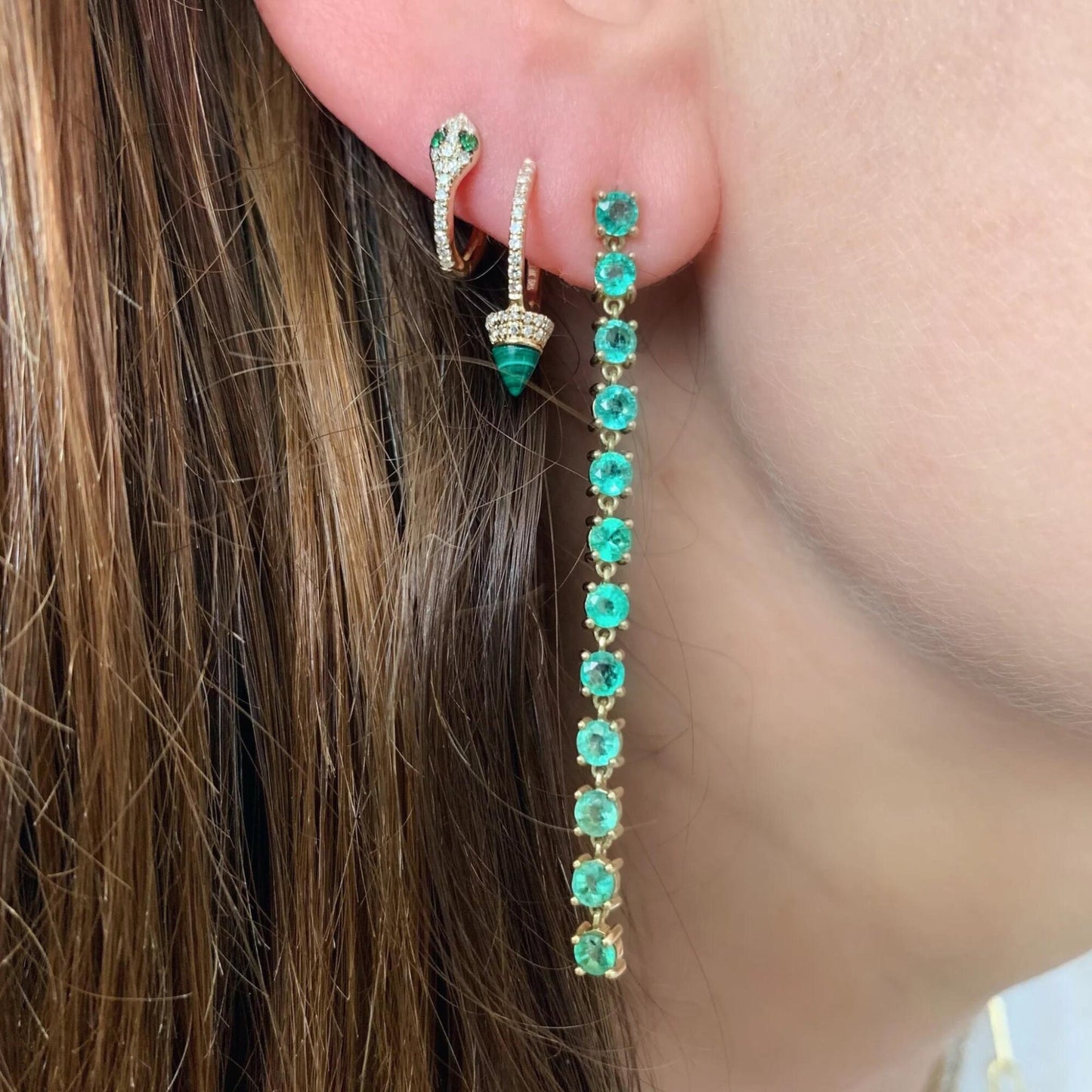 Emerald Gemstone Link Earrings Real emerald Round shape link earrings gold Natural emerald dangling earrings emerald earrings gold