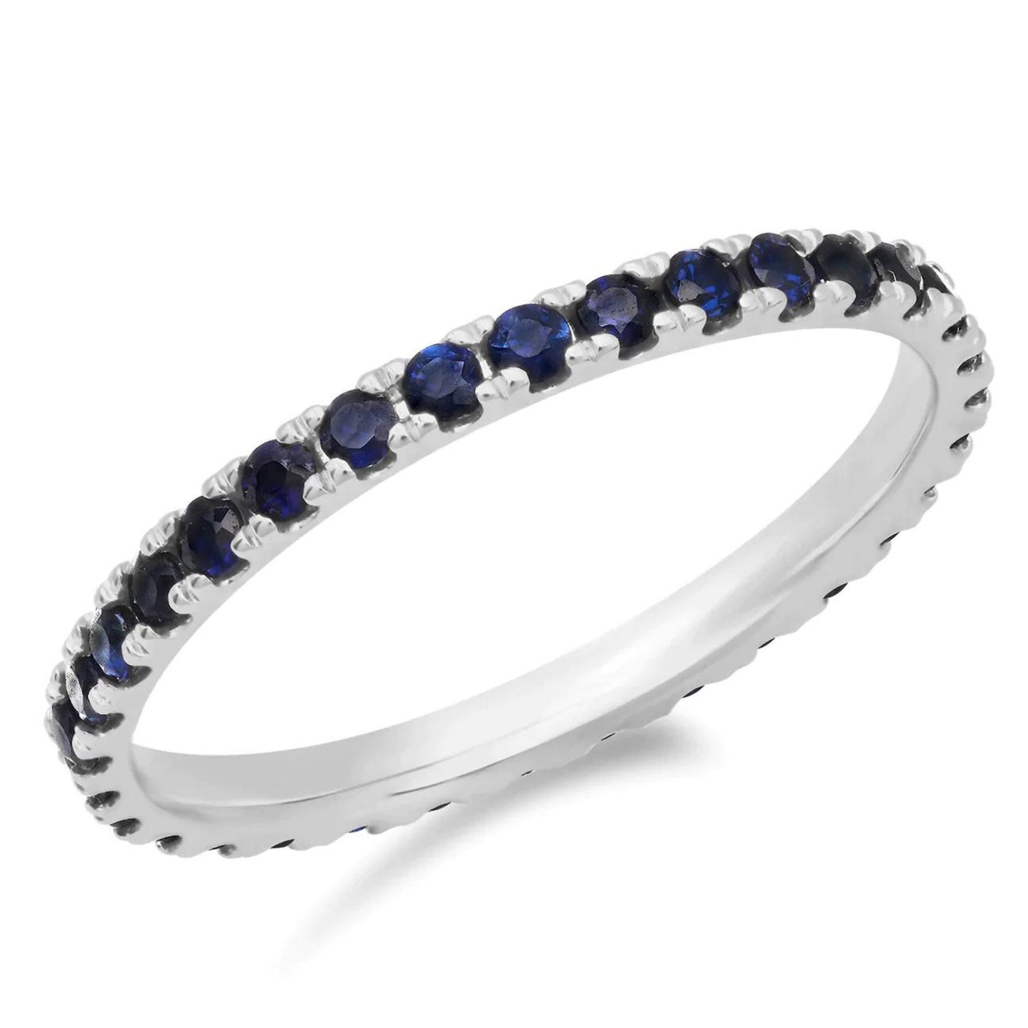 Blue Sapphire Full Eternity Band: Sterling Silver Pave Ring