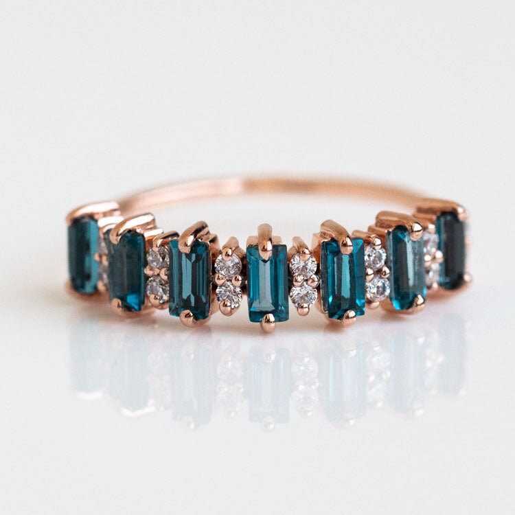 London Blue Topaz Wedding Band, Women full Eternity Band, Rose Gold Wedding Band, Topaz Stacking Band, Anniversary Ring, Valentine Gift Ring
