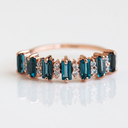London Blue Topaz Wedding Band, Women full Eternity Band, Rose Gold Wedding Band, Topaz Stacking Band, Anniversary Ring, Valentine Gift Ring