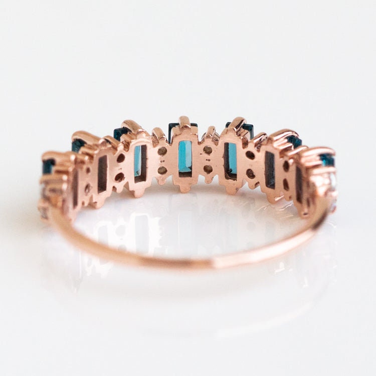 London Blue Topaz Wedding Band, Women full Eternity Band, Rose Gold Wedding Band, Topaz Stacking Band, Anniversary Ring, Valentine Gift Ring