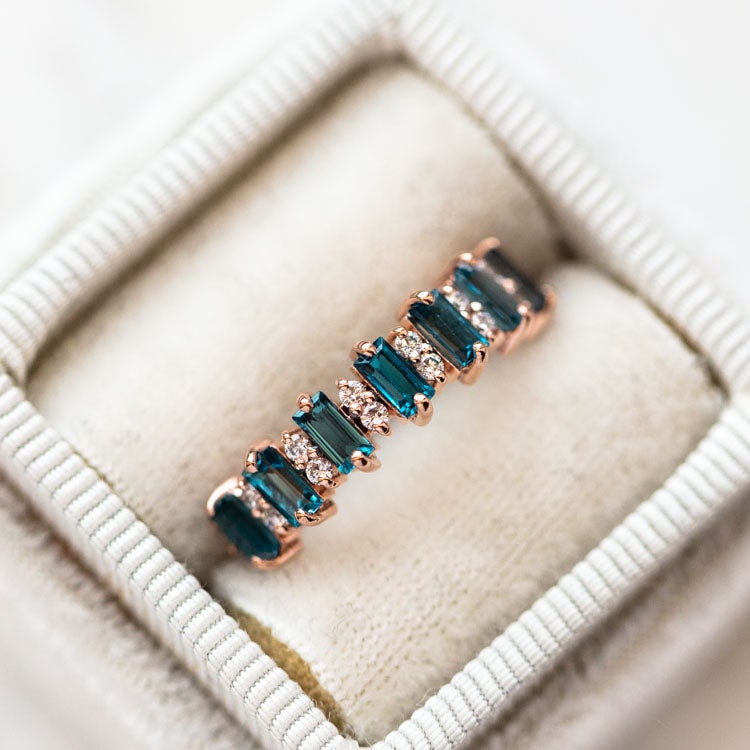 London Blue Topaz Wedding Band, Women full Eternity Band, Rose Gold Wedding Band, Topaz Stacking Band, Anniversary Ring, Valentine Gift Ring