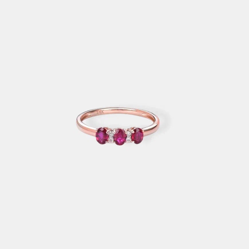 Oval Ruby Three Stone Ring in 925 Sterling Silver | July Birthstone & Anniversary Gift
