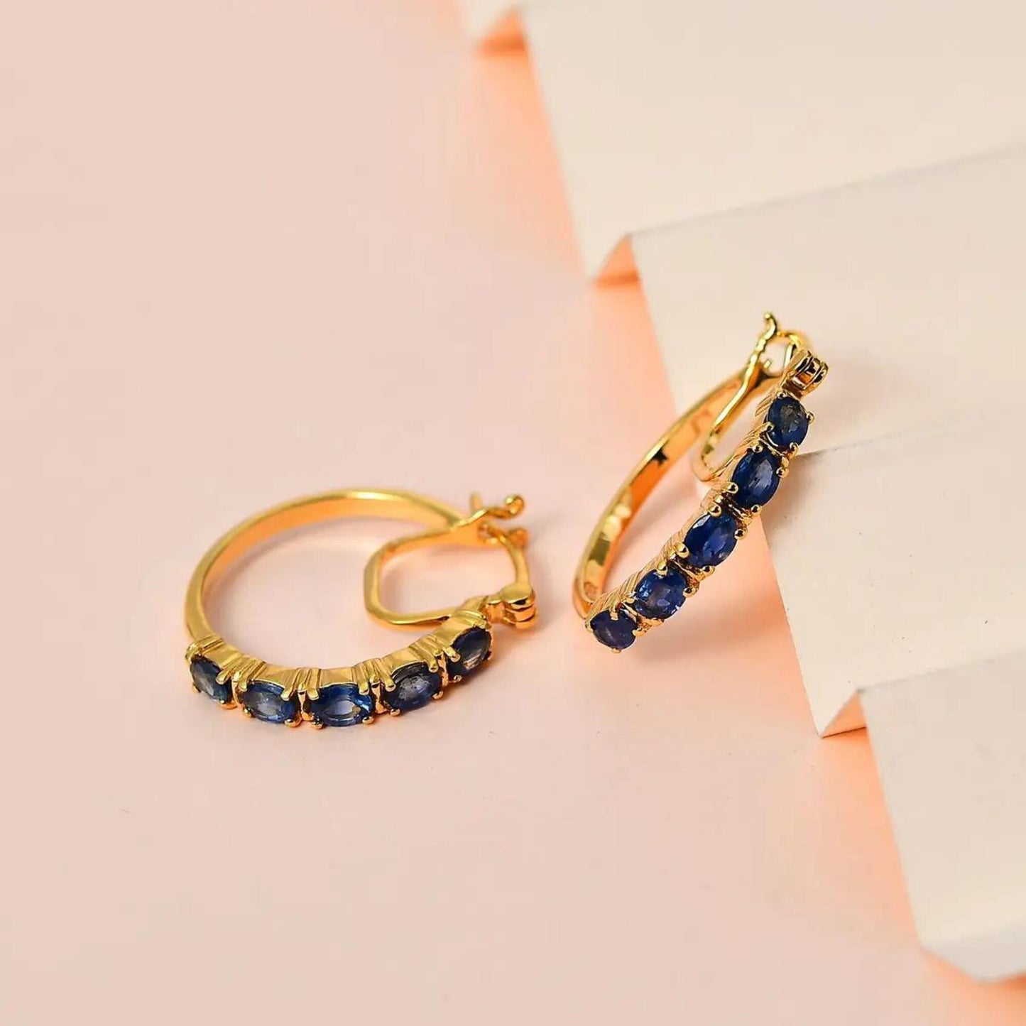 Large Sterling Silver Huggie Hoop Earrings with Sapphire Blue, Simple Hoop Earrings, Sapphire Blue Large Hoop Earrings, 25mm Oversize Hoops