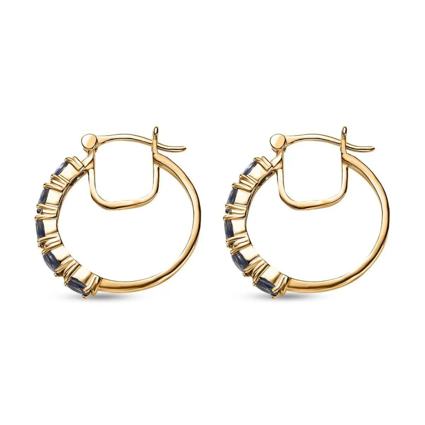 Large Sterling Silver Huggie Hoop Earrings with Sapphire Blue, Simple Hoop Earrings, Sapphire Blue Large Hoop Earrings, 25mm Oversize Hoops
