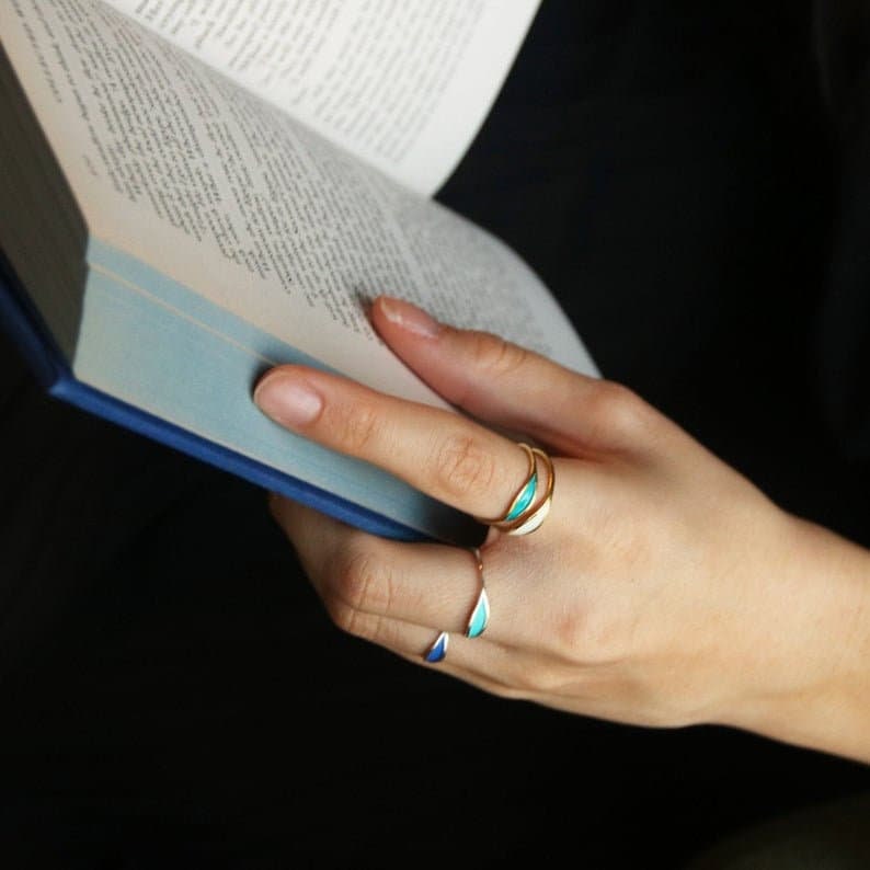 Enamel Stacking Ring in 14k Solid Gold for Women,Solid Gold Enamel Ring, Thin Enamel Band Ring, Colorful Enamel Ring, Multicolor Enamel Band