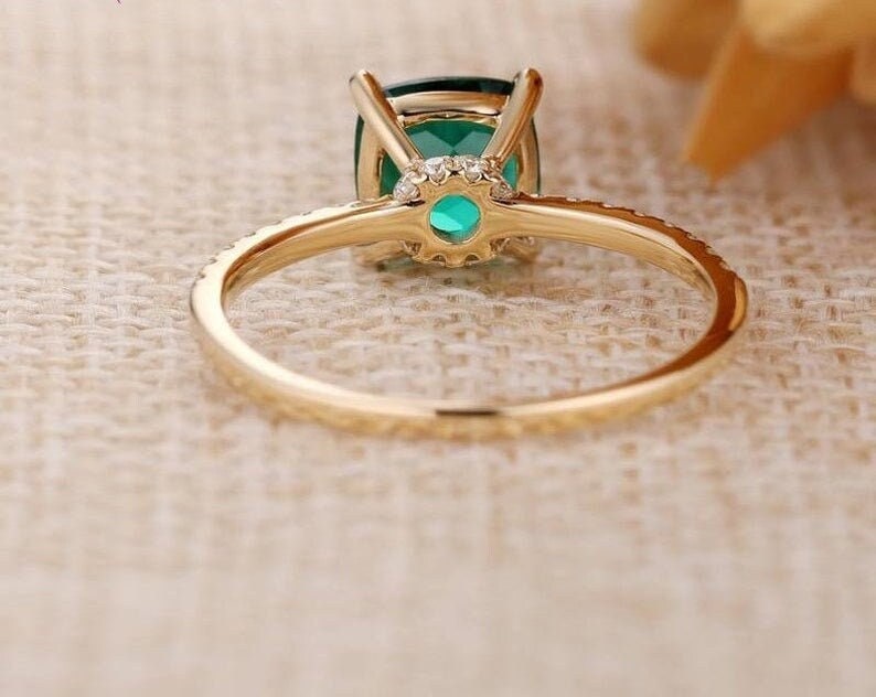 8mm Cushion Cut Emerald Diamond Ring Anniversary Gift Ring Emerald Diamond Ring Silver Diamond Ring Gold Plated Diamond Ring