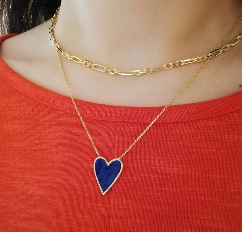 Enamel Heart Silver Necklace Colorful Heart Necklace in Gold Plated Enamel Heart Charm Necklace Lovely Heart Necklace Pink White Heart