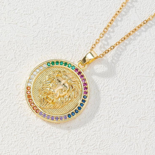 Lion Multi Sapphire Silver Necklace in Gold Plated Birthday Gift Anniversary Gift For Wife Gold Plated Lion Necklace Mom Gift Silver Gift