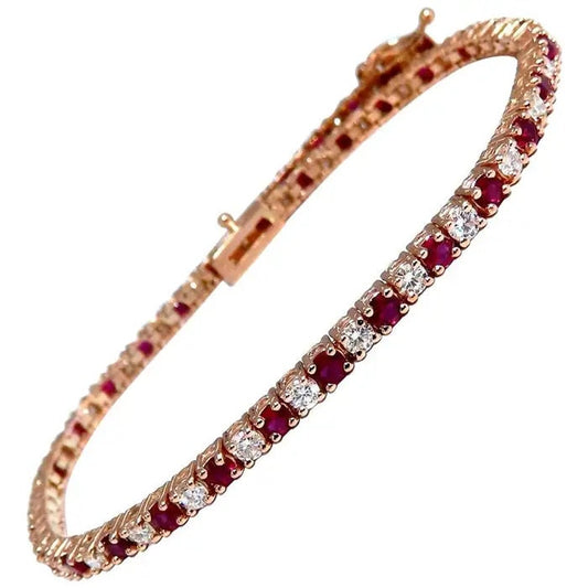 Ruby and Diamond Tennis Bracelet, Sterling Silver or Gold, July Birthstone