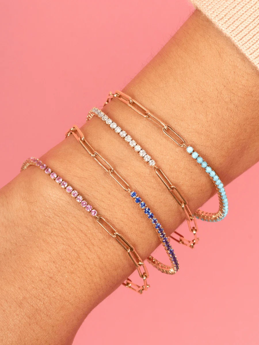 Turquoise Tennis Bracelet, Chain link Tennis Bracelets,  Adjustable Tennis Bracelets, Blue Turquoise Bracelets, Gift For Her