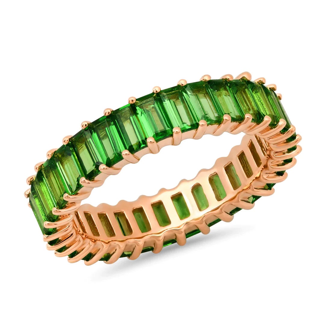 Emerald Baguette cut Band Ring, Emerald Band, 14K Gold Emerald Band, Diamond Band, 14K Gold Band, Green Stone Band, Silver Band,Gift For Her