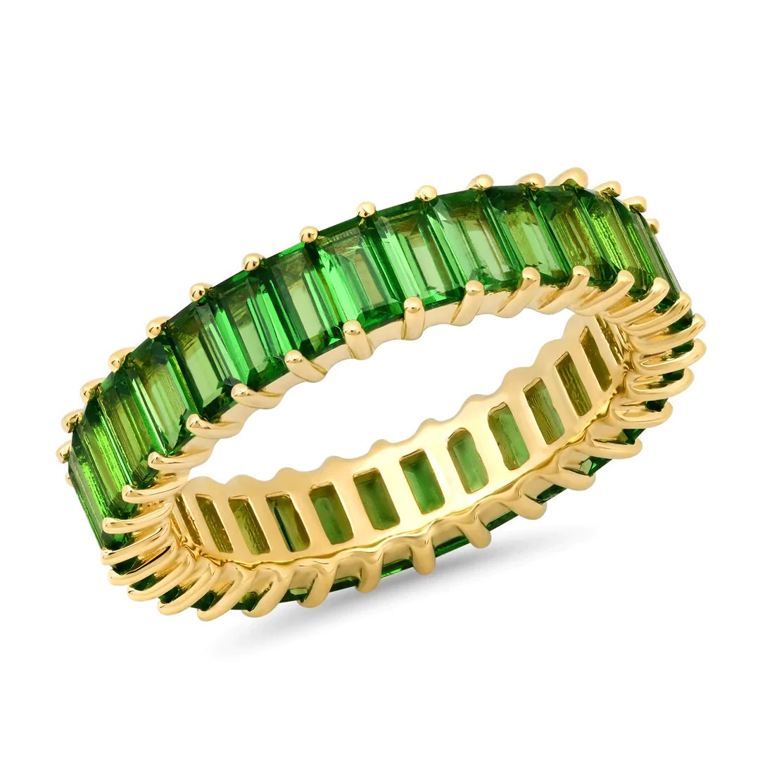 Emerald Baguette cut Band Ring, Emerald Band, 14K Gold Emerald Band, Diamond Band, 14K Gold Band, Green Stone Band, Silver Band,Gift For Her