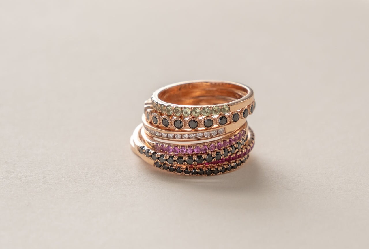 14k Gold Black Diamond Eternity Band, Dainty Diamond Ring, Solid Gold Thin Ring, Black Diamond Ring, Dainty Wedding Band, 14k Gold Ring