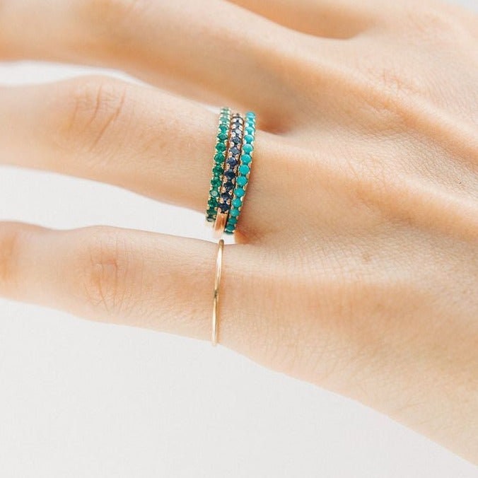 Emerald Half Eternity Ring, Thin Wedding Band, Dainty Eternity Ring, Natural Emerald Band, Handmade Stacking Ring, Dainty Stacking Ring