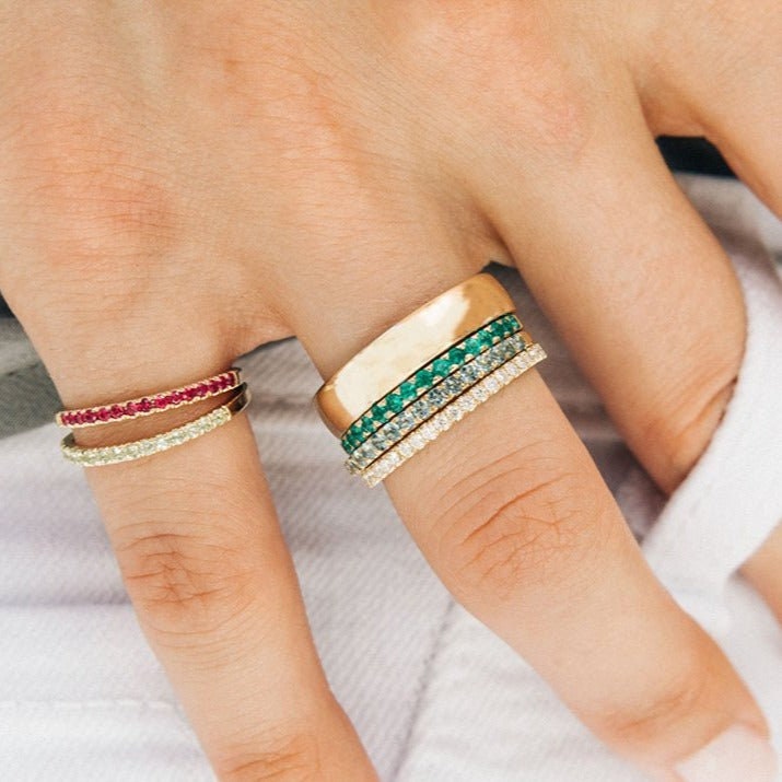 Emerald Half Eternity Ring, Thin Wedding Band, Dainty Eternity Ring, Natural Emerald Band, Handmade Stacking Ring, Dainty Stacking Ring