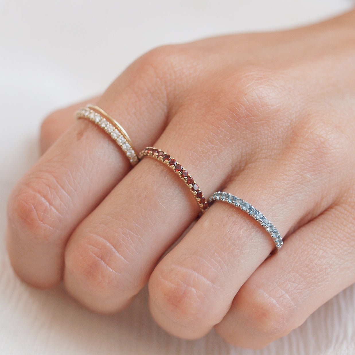 Aquamarine Band, Half Eternity Band, Stacking Matching Band, Engagement band, Anniversary Ring, March Birthstone Ring, Half Eternity Band