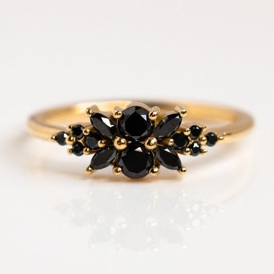 Vintage Black Onyx Engagement Ring Art Deco Sterling Silver Unique Gems Statement Rings Anniversary Jewelry Vintage Women Ring Promise Ring