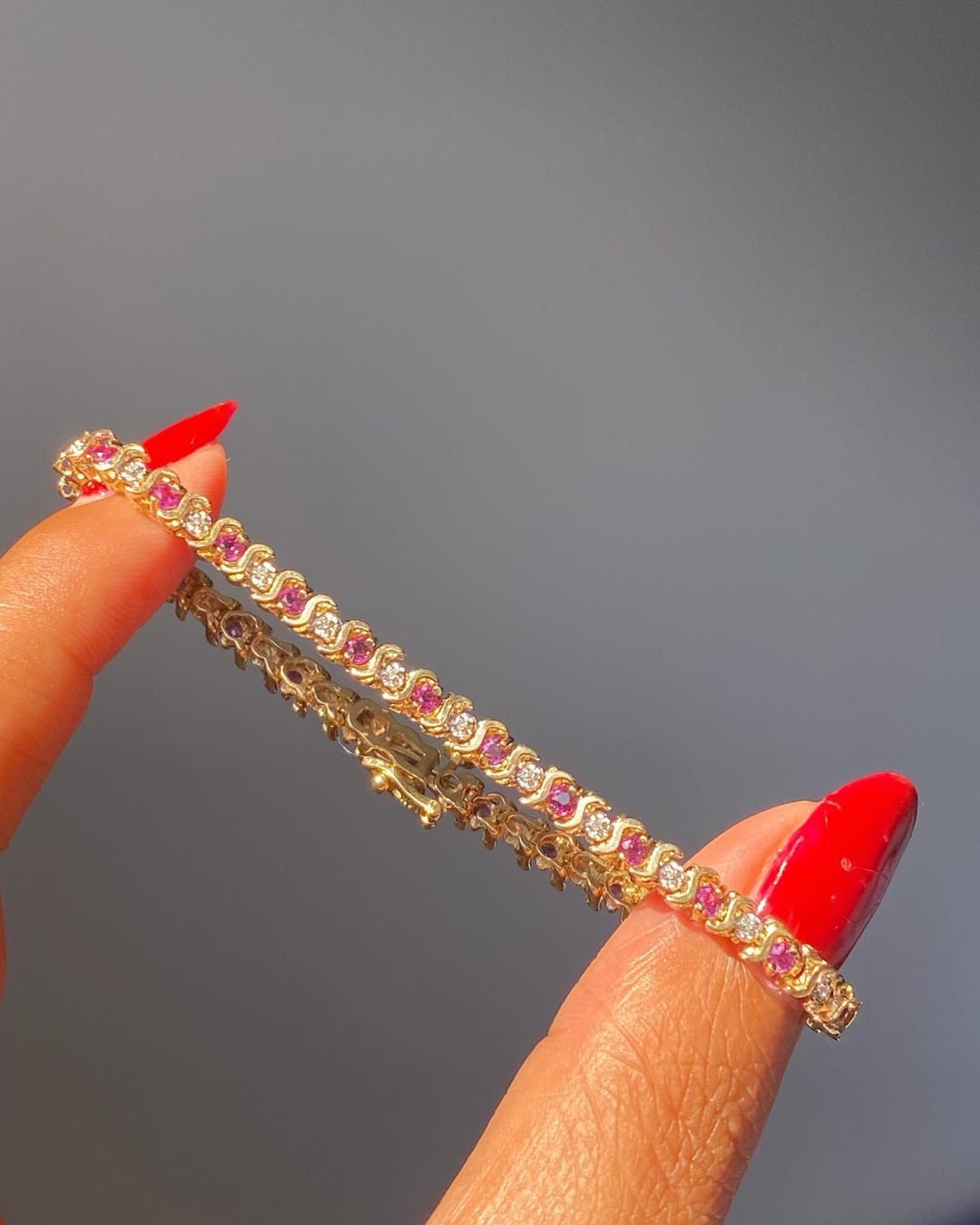 Pink Sapphire & Alternate Diamond Tennis Bracelets in Silver Gold Plated Gift For Her Diamond Bracelets Gold Tennis Bracelet Mom Gift